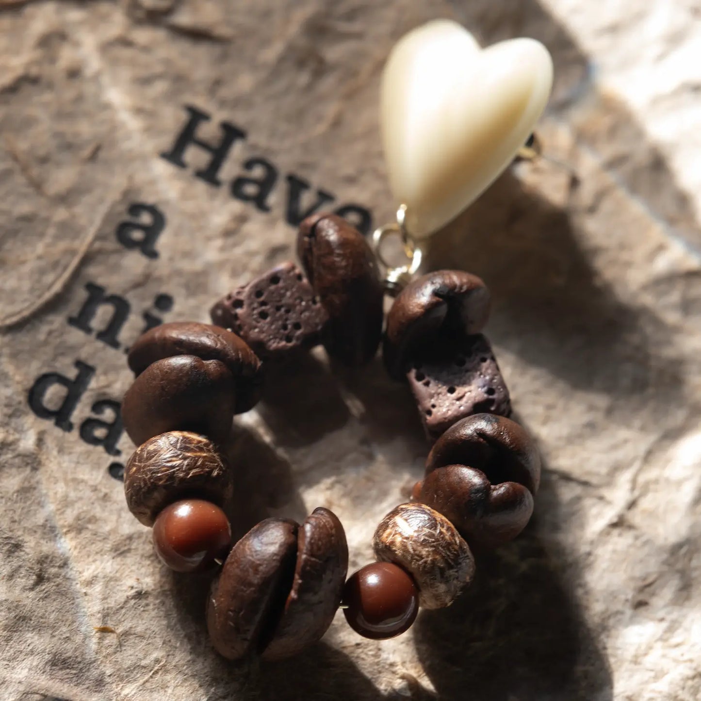 Sohvara Original White Chocolate Heart & Coffee Bean Ring Earrings image 1