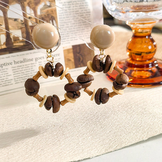 Sohvara Original Boho Chic Coffee Bean Hoop Drop Earrings image 0
