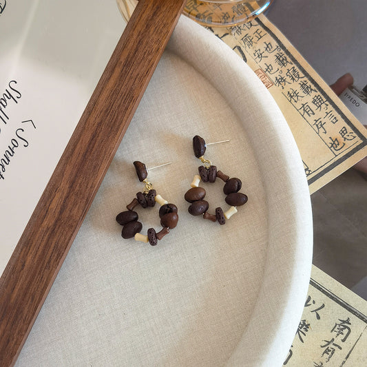 Sohvara Original Dark Bean and Cream Bead Geometric Drop Earrings image 0