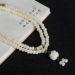 108-Count Lotus White Bodhi Seed Buddhist Mala Prayer Bead Bracelet - Image 2