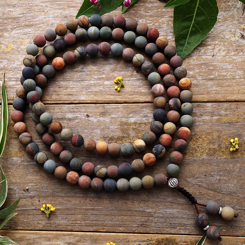 Tiger’s Eye & Turquoise 108 Mala Beads Necklace – Protection, Clarity & Healing