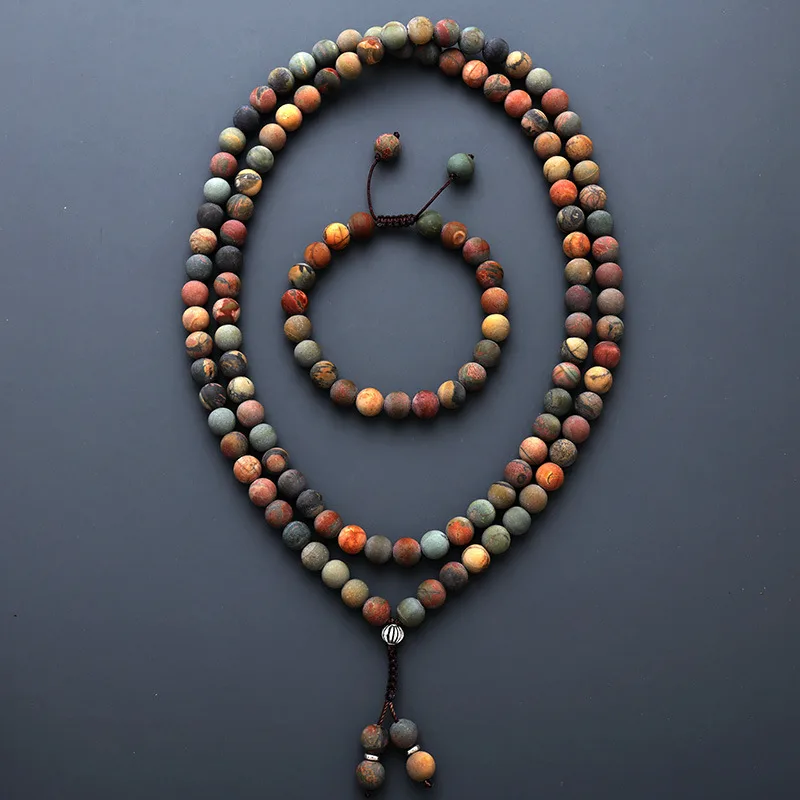 Tiger’s Eye & Turquoise 108 Mala Beads Necklace – Protection, Clarity & Healing