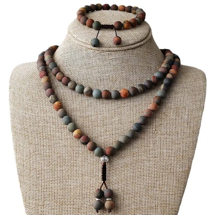 Tiger’s Eye & Turquoise 108 Mala Beads Necklace – Protection, Clarity & Healing