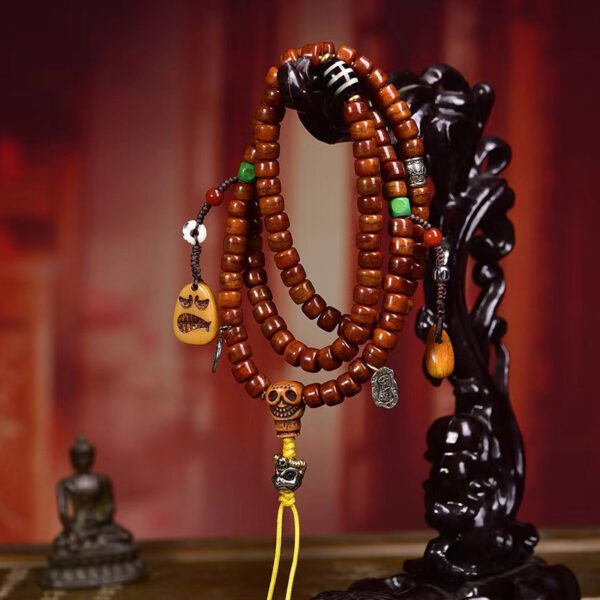authentic tibetan 108 yak bone mala beads with hand carved charms – spiritual prayer necklace & bracelet
