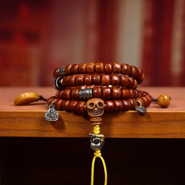 authentic tibetan 108 yak bone mala beads with hand carved charms – spiritual prayer necklace & bracelet