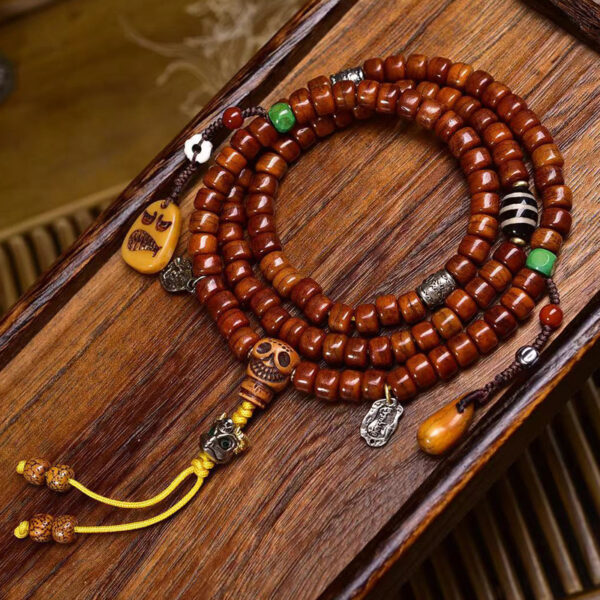 authentic tibetan 108 yak bone mala beads with hand carved charms – spiritual prayer necklace & bracelet