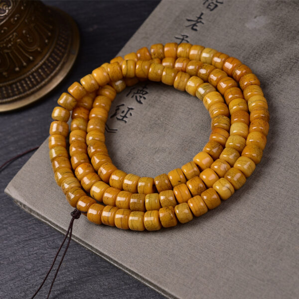 handcrafted tibetan yak bone prayer beads mala – 108 beads, golden patina old material