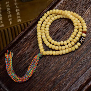 sohvara authentic tibetan yak bone mala with 108 barrel beads and agate dzi accent