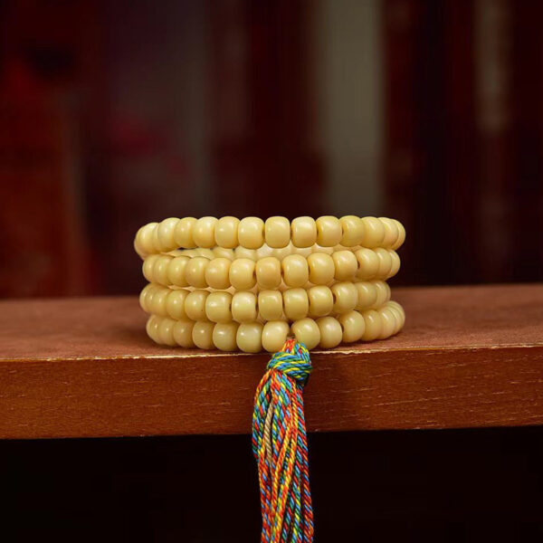 sohvara authentic tibetan yak bone mala with 108 barrel beads and agate dzi accent