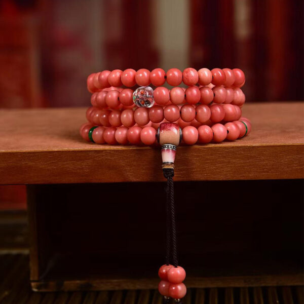 sohvara authentic 108 beads camel bone prayer mala – full blood pattern with half blood bone guru bead