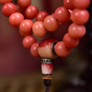 sohvara authentic 108 beads camel bone prayer mala – full blood pattern with half blood bone guru bead