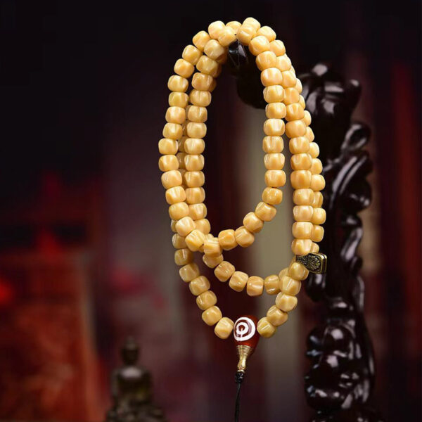 sohvara authentic 108 beads mala — natural baixiang bodhi seeds with hand carved deer bone guru bead