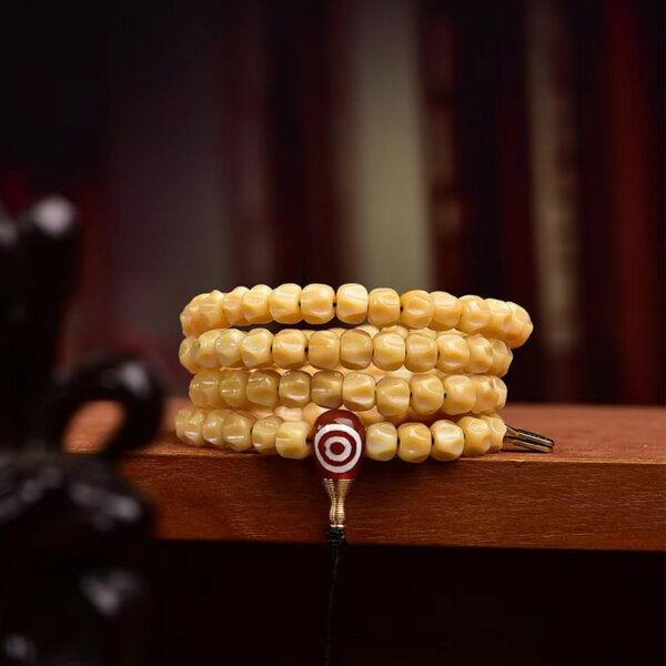 sohvara authentic 108 beads mala — natural baixiang bodhi seeds with hand carved deer bone guru bead