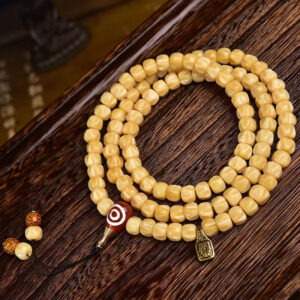 sohvara authentic 108 beads mala — natural baixiang bodhi seeds with hand carved deer bone guru bead