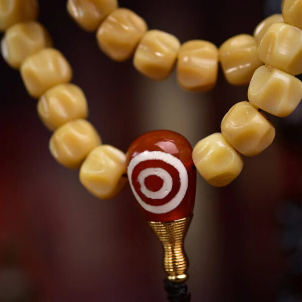 sohvara authentic 108 beads mala — natural baixiang bodhi seeds with hand carved deer bone guru bead