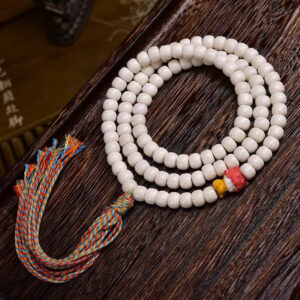 sohvara authentic tibetan 108 yak bone prayer beads mala with deer antler accent