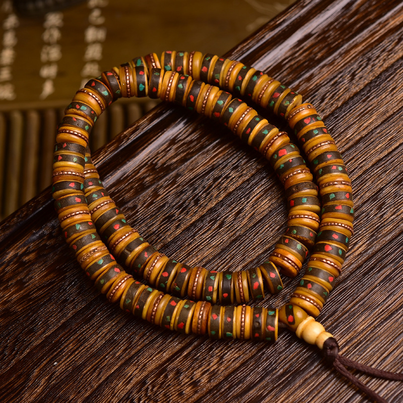 sohvara authentic tibetan yak bone 108 beads mala with inlaid multicolor accents – handcrafted diy bead strand sohvara authentic tibetan yak bone 108 beads mala with inlaid multicolor accents – handcrafted diy bead strand