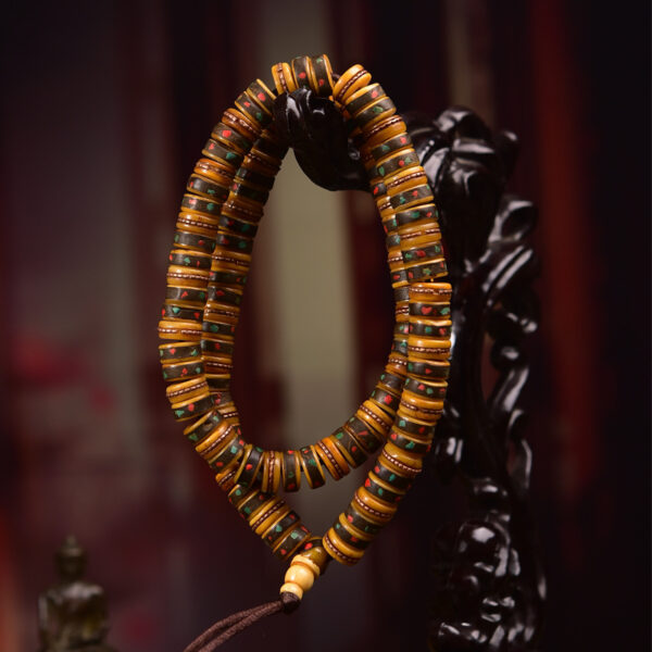 sohvara authentic tibetan yak bone 108 beads mala with inlaid multicolor accents – handcrafted diy bead strand