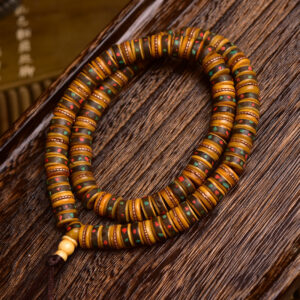 sohvara authentic tibetan yak bone 108 beads mala with inlaid multicolor accents – handcrafted diy bead strand