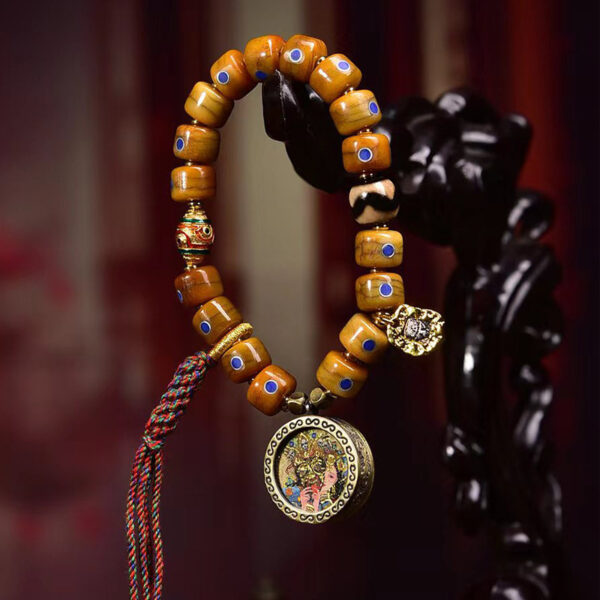 sohvara authentic tibetan yak bone buddist bracelet with lapis lazuli inlaid barrel beads