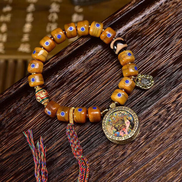 sohvara authentic tibetan yak bone buddist bracelet with lapis lazuli inlaid barrel beads