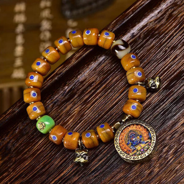 sohvara authentic tibetan yak bone buddist bracelet with lapis lazuli inlaid barrel beads