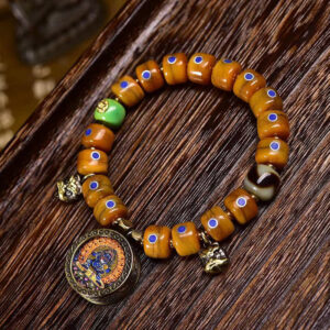 sohvara authentic tibetan yak bone buddist bracelet with lapis lazuli inlaid barrel beads