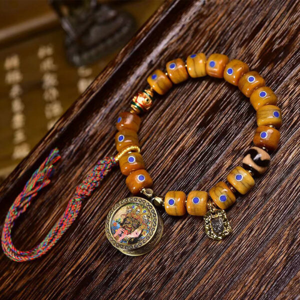 sohvara authentic tibetan yak bone buddist bracelet with lapis lazuli inlaid barrel beads