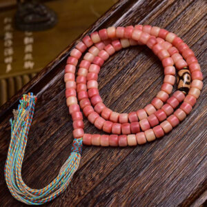 sohvara natural camel bone mala with 108 semi blood beads and tibetan dzi guru bead