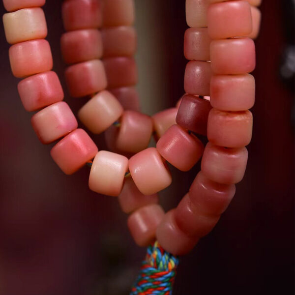 sohvara natural camel bone mala with 108 semi blood beads and tibetan dzi guru bead