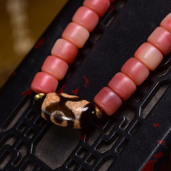 sohvara natural camel bone mala with 108 semi blood beads and tibetan dzi guru bead