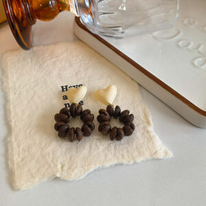 Sohvara Original White Chocolate Heart & Coffee Bean Ring Earrings