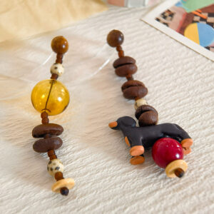 Sohvara Original Whimsical Dachshund Coffee Bean Beaded Statement Earrings