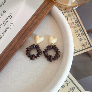 Sohvara Original White Chocolate Heart & Coffee Bean Ring Earrings